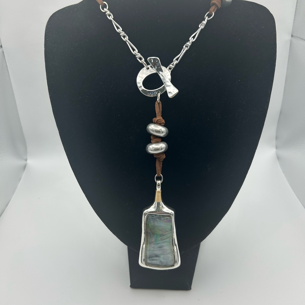 Robert Lee Morris (RLM) SOHO abalone and silver bead on leather Necklace.